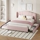 preview thumbnail 9 of 12, Upholstered Platform Bed w/ Wingback Headboard, 1 Twin Trundle & 2 Drawers, Linen Fabric, Queen Size, Beige