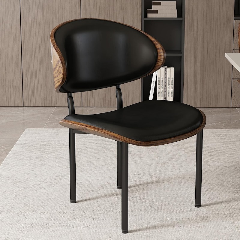 Bestier Dining Chairs Set of 2, Armless Kitchen PU Leather Wooden Chairs with Iron Legs & Curved Backrest - N/A - Black