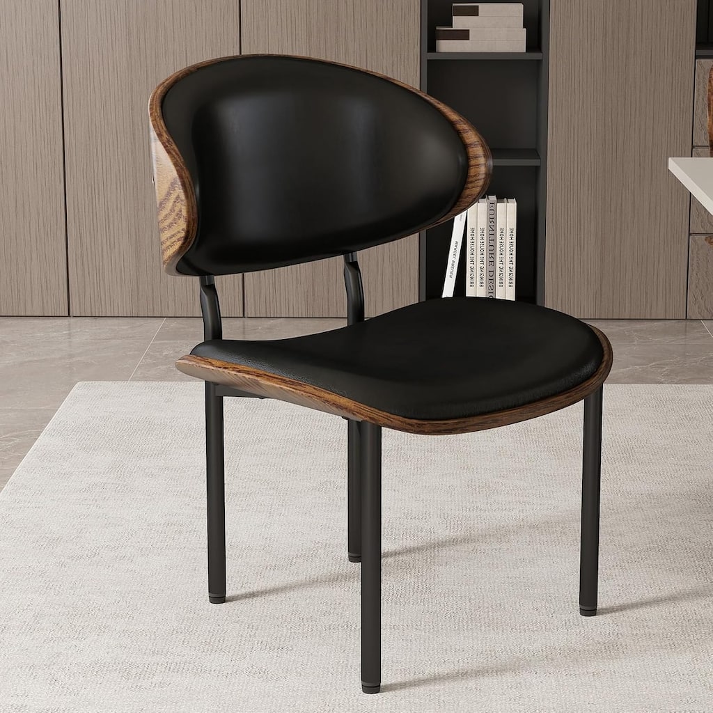 Bestier Dining Chairs Set of 2, Armless Kitchen PU Leather Wooden Chairs with Iron Legs & Curved Backrest - N/A