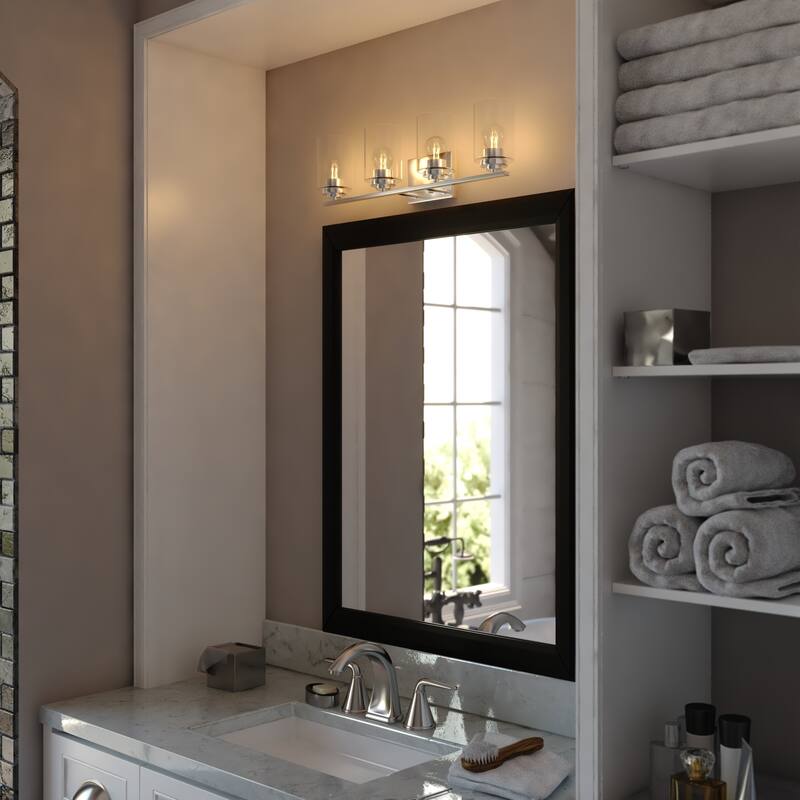 Park Ridge Bathroom Vanity Lighting Wall Fixture, Clear Glass Shade, Dimmable, LED Compatible, Over Mirror Mount Steel