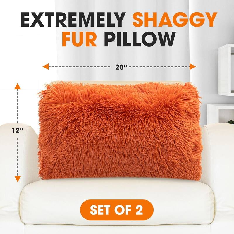 Cheer Collection 12"x20" Shaggy Long-hair Throw Pillows (Set of 2)