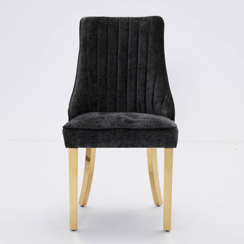 GDF Studio- Rayon Chenille Upholstered Dining Chair with Tufted Back & Golden Metal Base, Set of 2