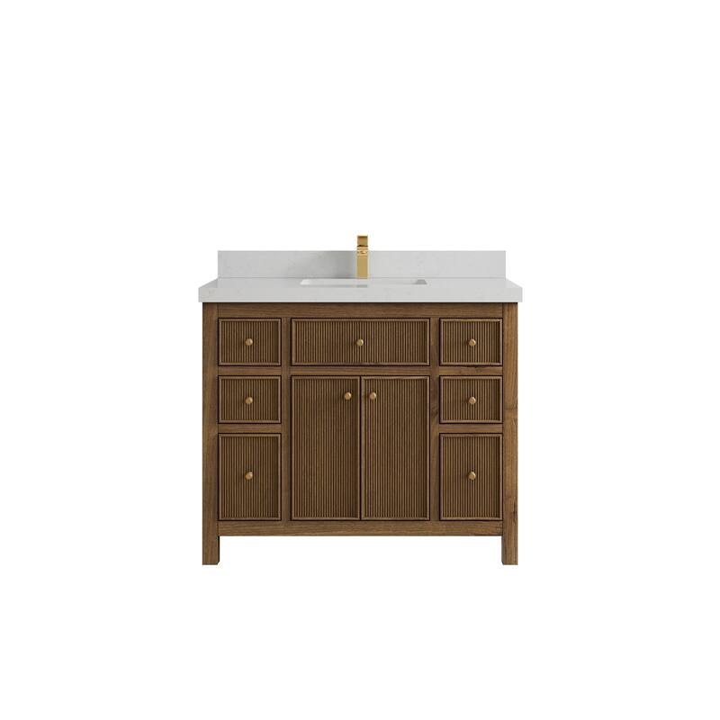 Willow Collections 42 in. W x 22 in. D Sonoma Teak Single Sink Bathroom Vanity with Countertop - 2" Carrara Quartz - Dark Natural