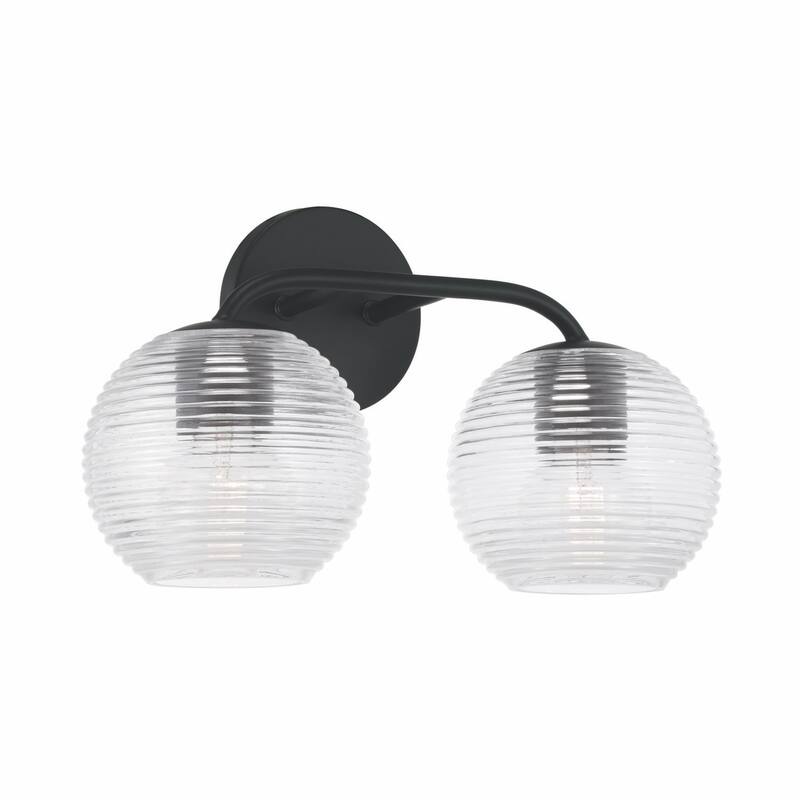Dolan 2-light Bath/ Vanity Fixture w/ Clear Ribbed Glass - Matte Black