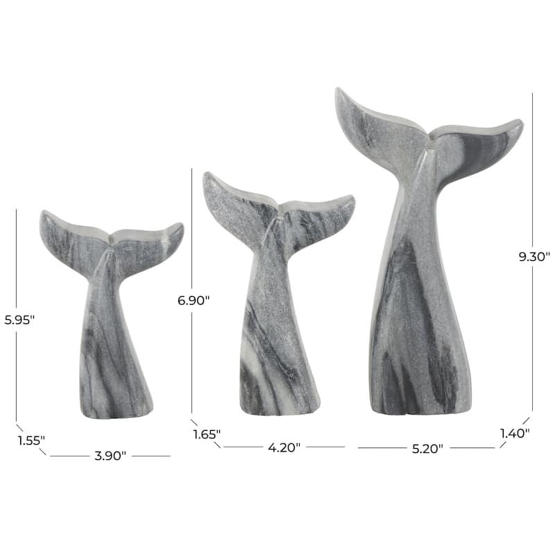 Marble Whale Tail Decorative Sculpture - Set of 3 White or Gray - Roche River Decor