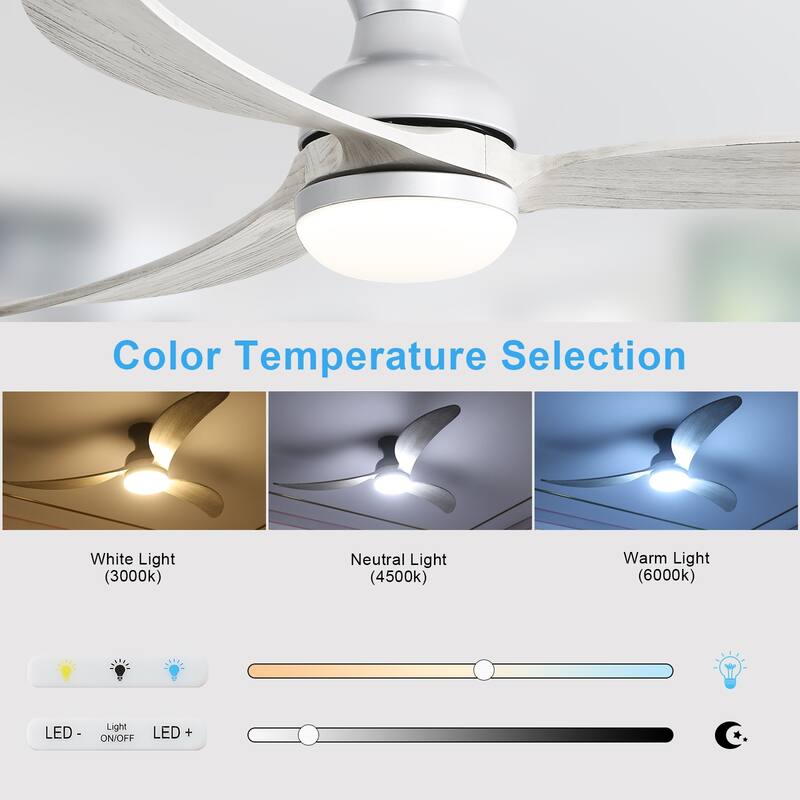52" Low Profile Smart Ceiling Fan with LED Light, Remote or Phone APP Control,Black with Walnut Blades