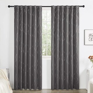 Deconovo Back Tab Silver Lines with Dots Curtain Panel Pairs(2 Panel)