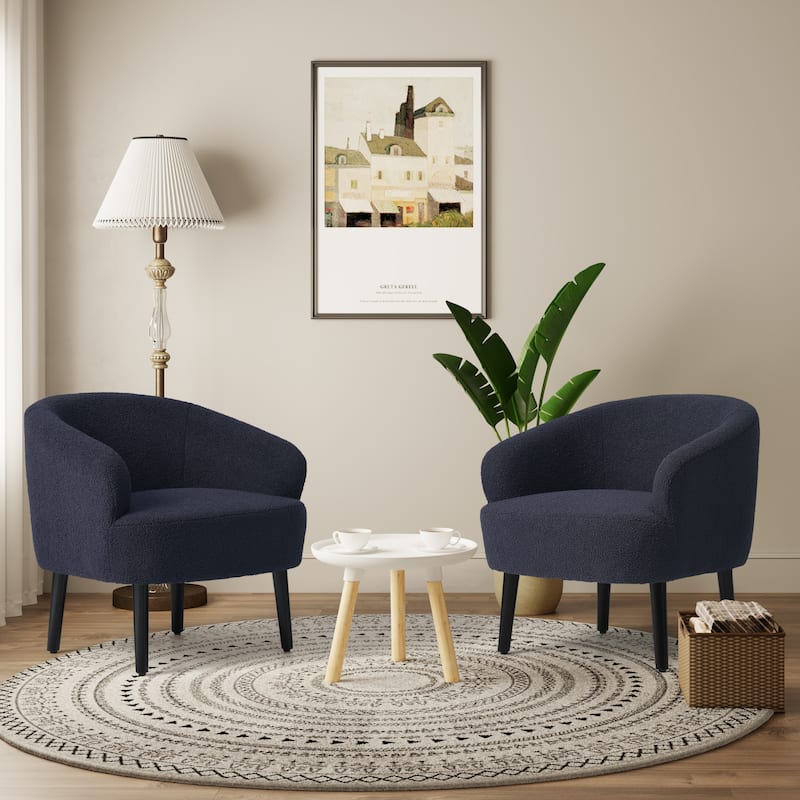 Bayville Sherpa Polyester Upholstered Faux Shearling Barrel Chair - (Set of 2) - Navy Blue