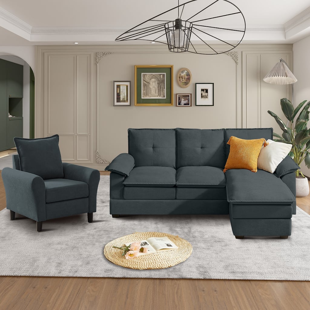 3-Piece Living Room Sectional Sofa Set with Chair and Ottoman