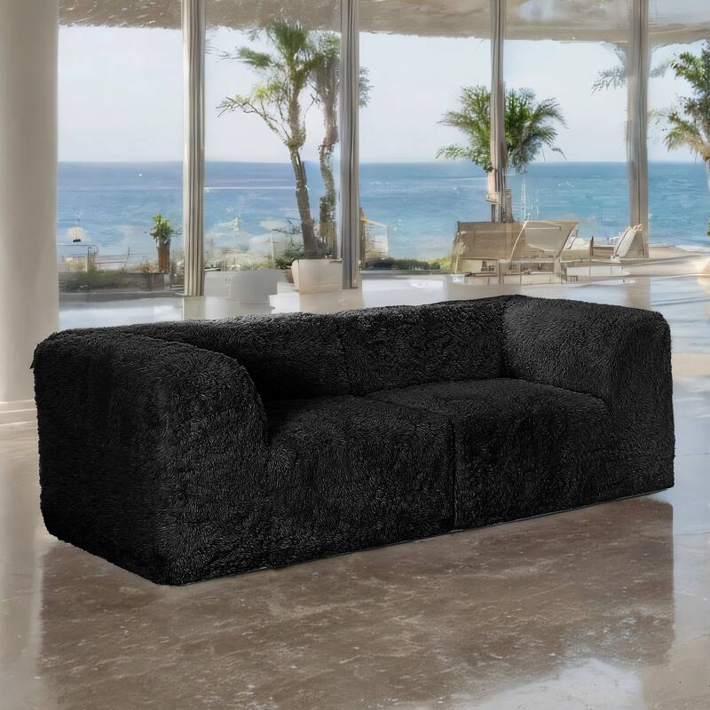 Furniture of America Ylena Modern 2-Piece Faux Fur Foam Modular Compressed Loveseat - Black
