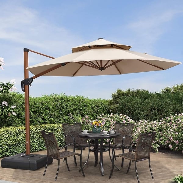 10 foot diameter circular wood patio umbrella PURPLE LEAF 10ft Round Wood Pattern Patio Cantilever Umbrella - Bed Bath &  Beyond