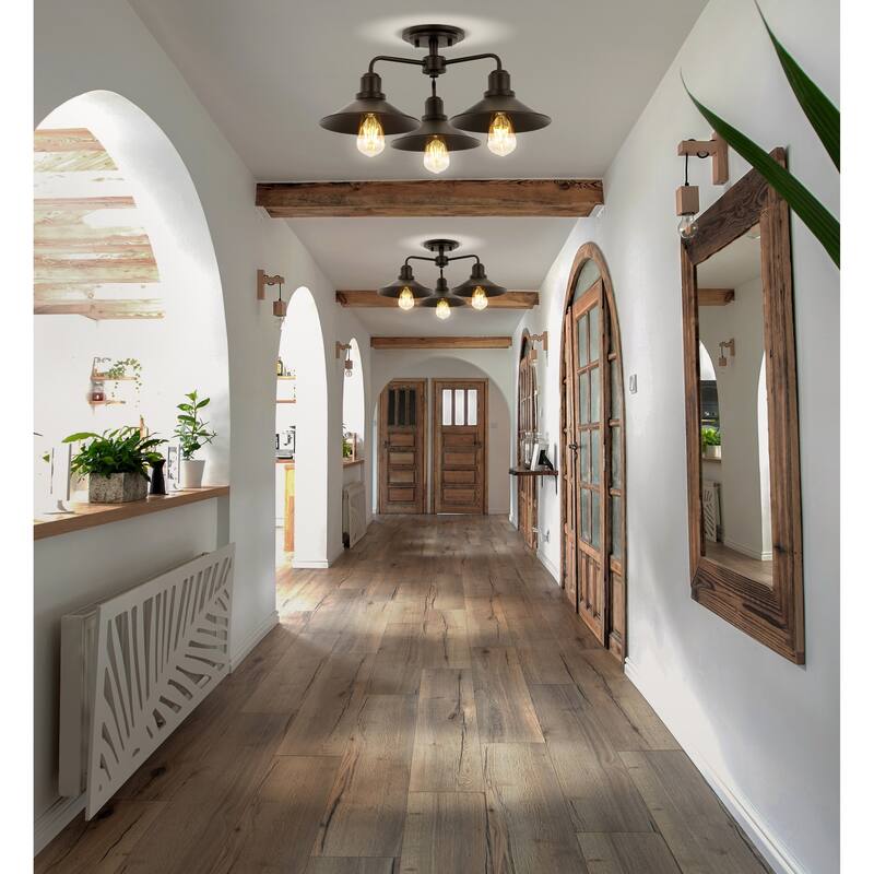 Calvin 18.5" 3-Light Iron Industrial LED Semi-Flush Mount, Oil Rubbed Bronze by JONATHAN Y