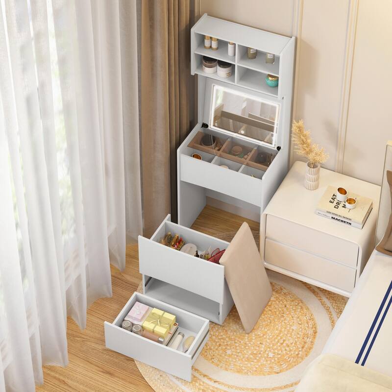 Dressing Table with LED Illuminated Mirror and Storage