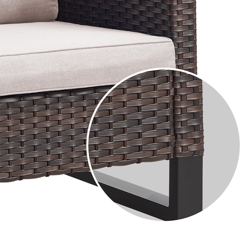 Outdoor PE Wicker Conversation with Fire Pit Table - Beige cushion - Brown