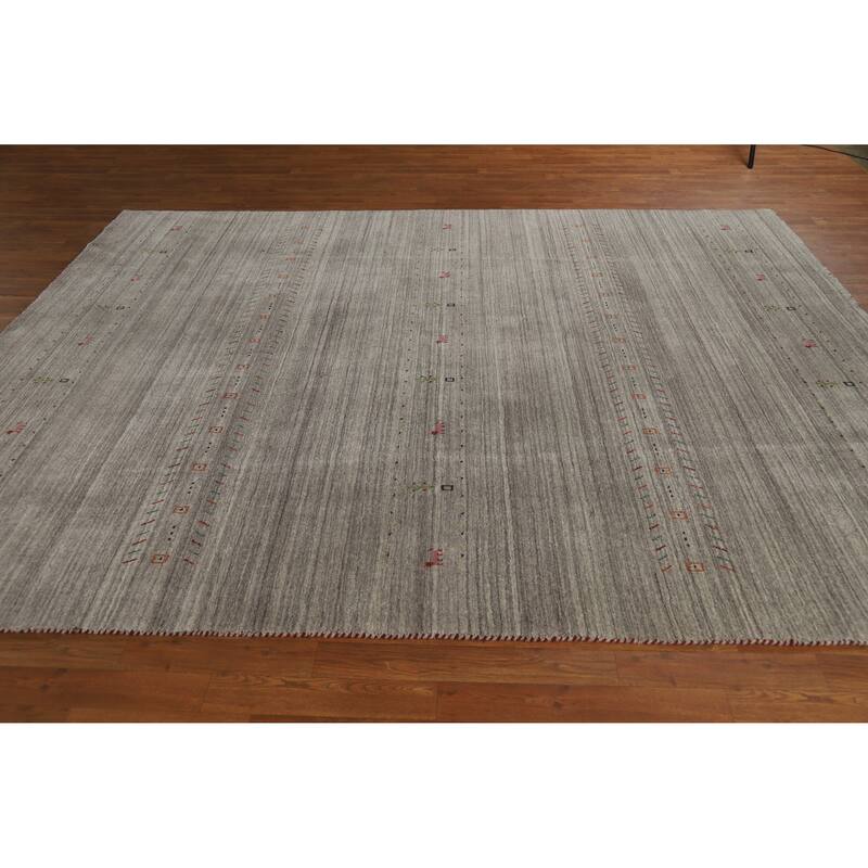 Hand Knotted Oriental 100% Wool Carpet Tribal Animal Pictorial Greys & Charcoal Gabbeh Area Rug - 9' 11'' X 7' 9''
