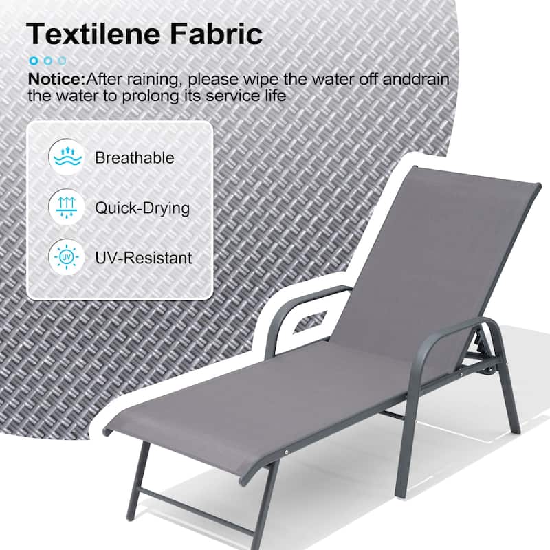 Outdoor Patio Lounger Aluminum Adjustable Chaise Lounge Chairs with Arms (Set of 2/4) - See Picture