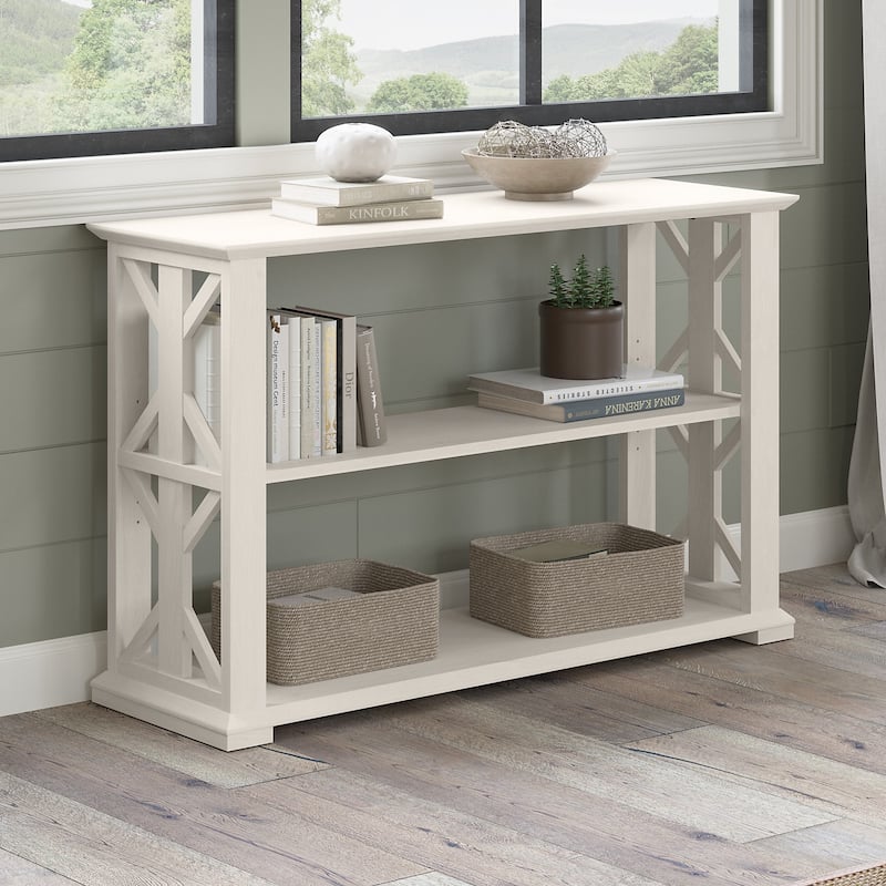 Homestead Console Table with Shelves by Bush Furniture - Linen White Oak