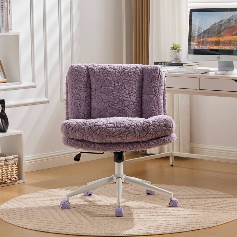 Artificial Rabbit Hair Office Chair, Adjustable Swivel Office Chair Vanity Chair with Wide Seat, for Study Rooms, Bedroom