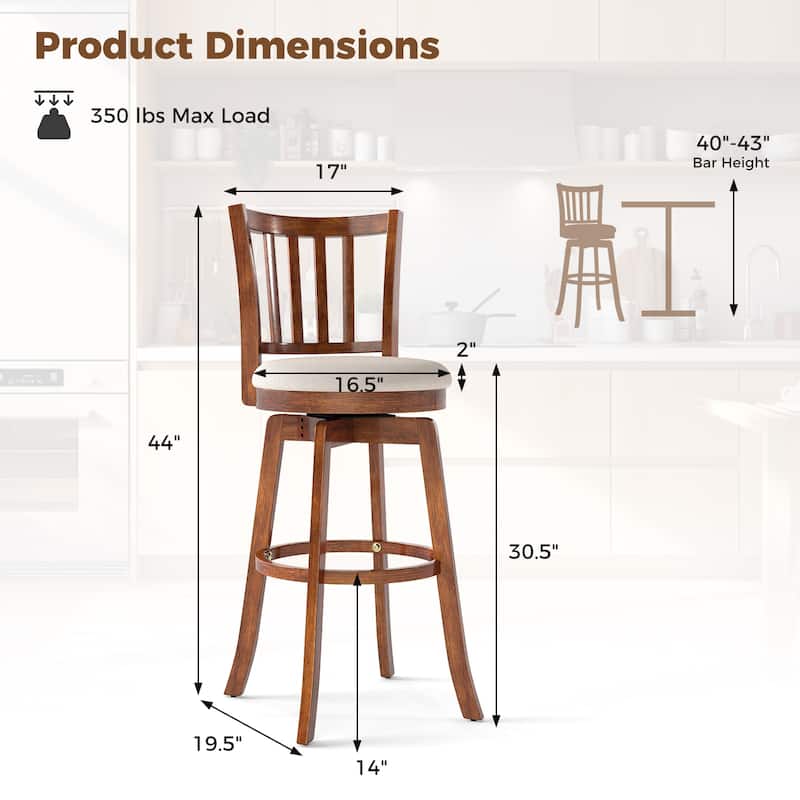 Gymax 30.5'' Swivel Barstools Set of 2 w/Backrest & Upholstered Seat