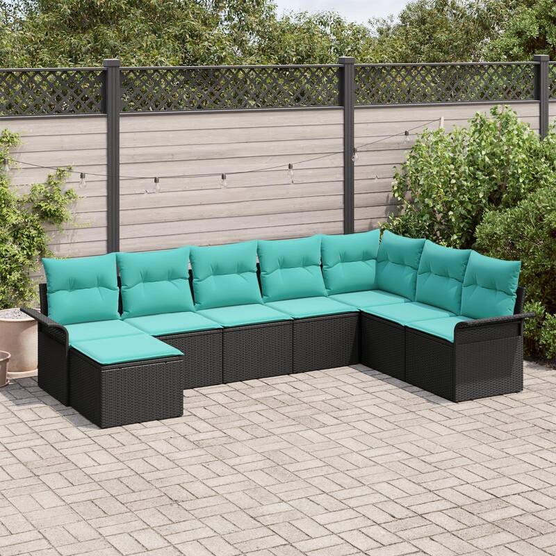 vidaXL 8/9 Garden Sofa Set with Cushions Black/Brown/Grey Poly Rattan - 117.1 x 73.8 x 27.2 - Black without table