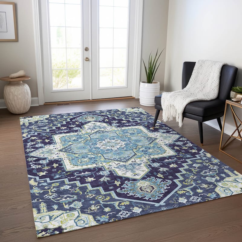 Machine Washable Indoor/ Outdoor Persian Traditional Chantille Rug - Navy - 2'6" x 3'10"