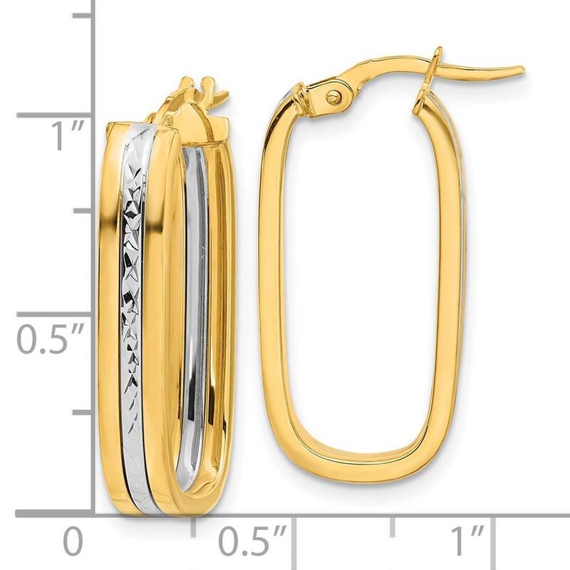 Curata 14k Two Tone Gold Sparkle Cut Oval Hoop Earrings - 26.5x13mm