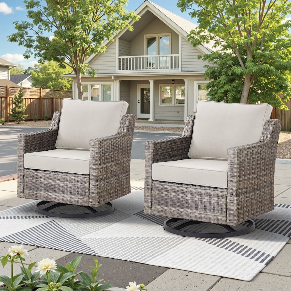 Glissia 2-Piece Gray Wicker Outdoor Swivel Glider Chairs with 4-Inch Thick Cushions