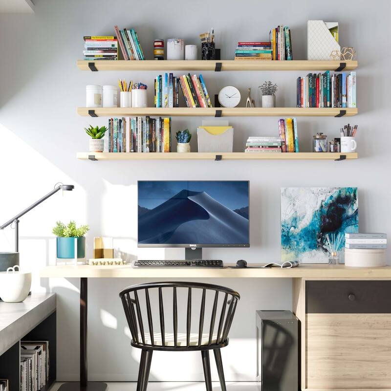 Wallniture Forte Wood Board 72" Long, 9.25'' Deep, 1.5" Thick, Floating Bookshelf for Wall, Hanging Shelf Living Room Decor, 1Pc