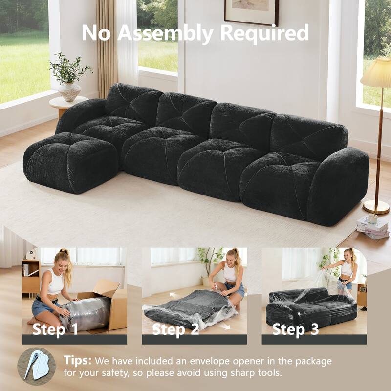 L-shaped Soft Velvet Fabric, Tufted Design, 32D High Density Sponge Bottom, Ergonomic Design Bottom, Anti-Slip Design