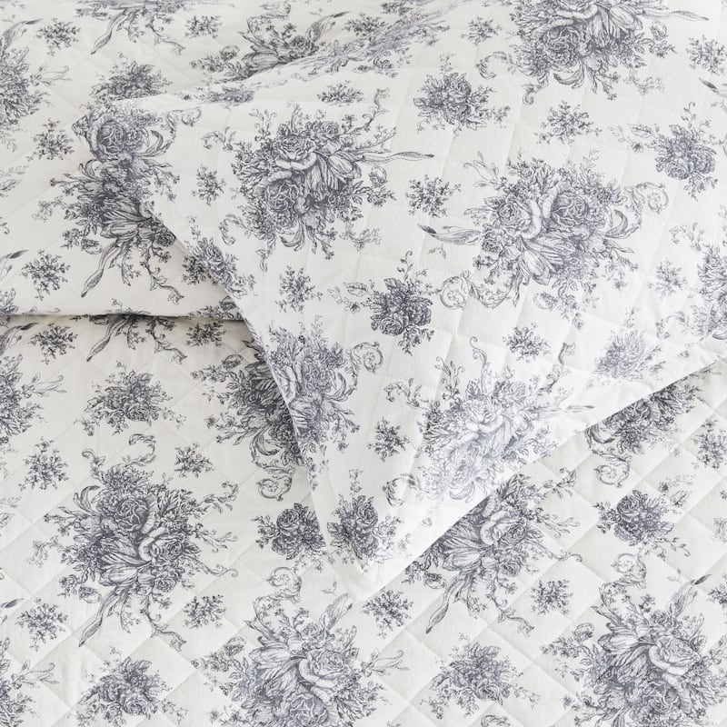 All Cotton Flannel Collection Quilt Set - Twin - Floral Grey - 2 Piece
