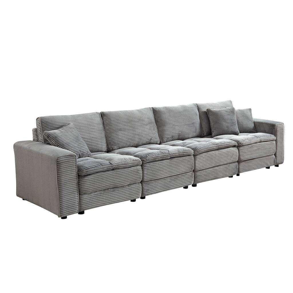 Grey 137.79" Fabric L-Shaped 4-Seat Sofa
