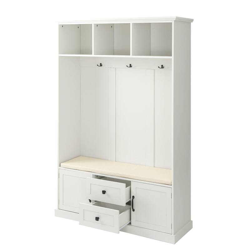 Classic Hall Tree with 3 Hooks,Coat Hanger,Storage Bench for Entrance,Hallway