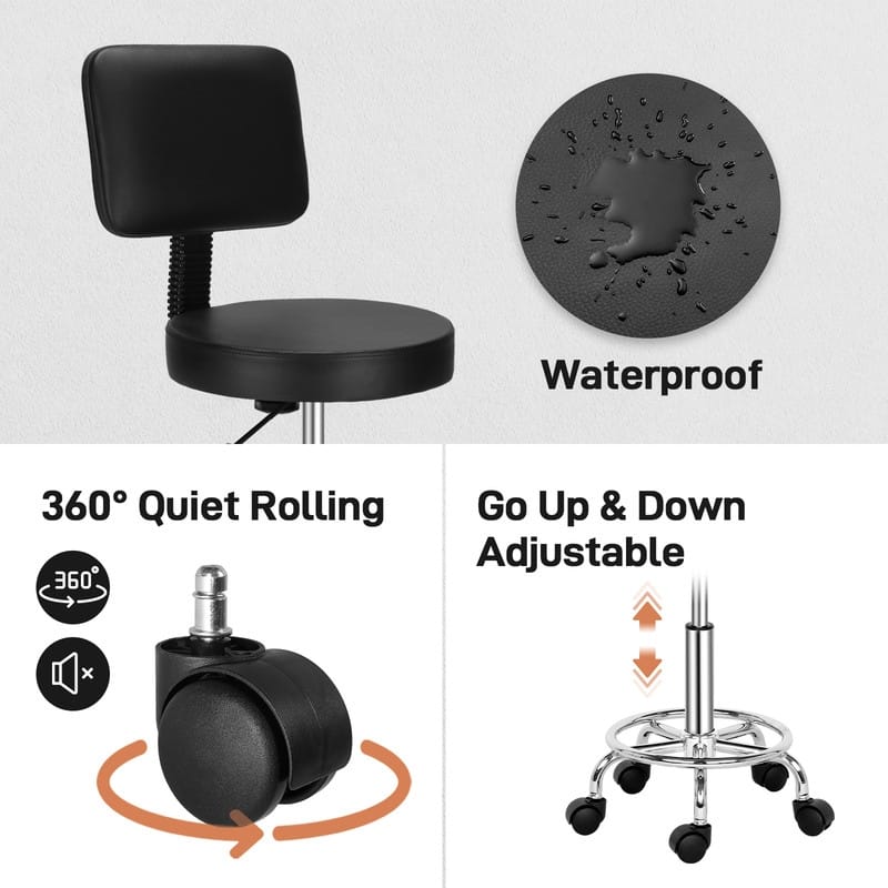 Round Shape Adjustable Salon Stool with Back Black - N/A