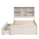 preview thumbnail 5 of 13, Modern Twin Size Bed Frame with Built-in USB Port, Bookcase Headboard & 2 Sliding Storage Drawers for Bedroom, White Washed