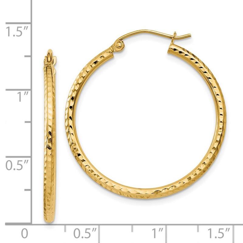 Curata 14k Yellow Gold Diamond-cut 2x30mm Round Hoop Earrings