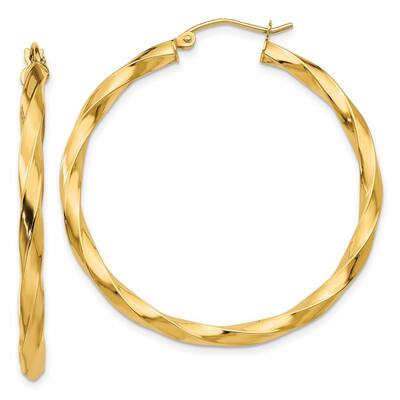 Curata 14k Yellow Gold Polished 40x 3mm Twisted Hoop Earrings