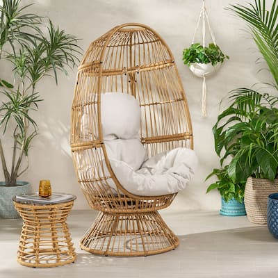 Swivel Egg Chair Basket Chairs Woven Accent Lounge Chair with Cushion