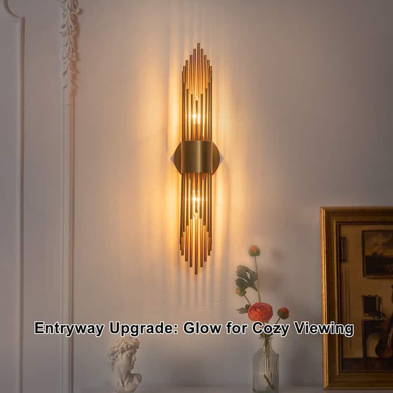 2-Light Gold Vertical Slat Wall Sconce MidCentury Modern Linear Design