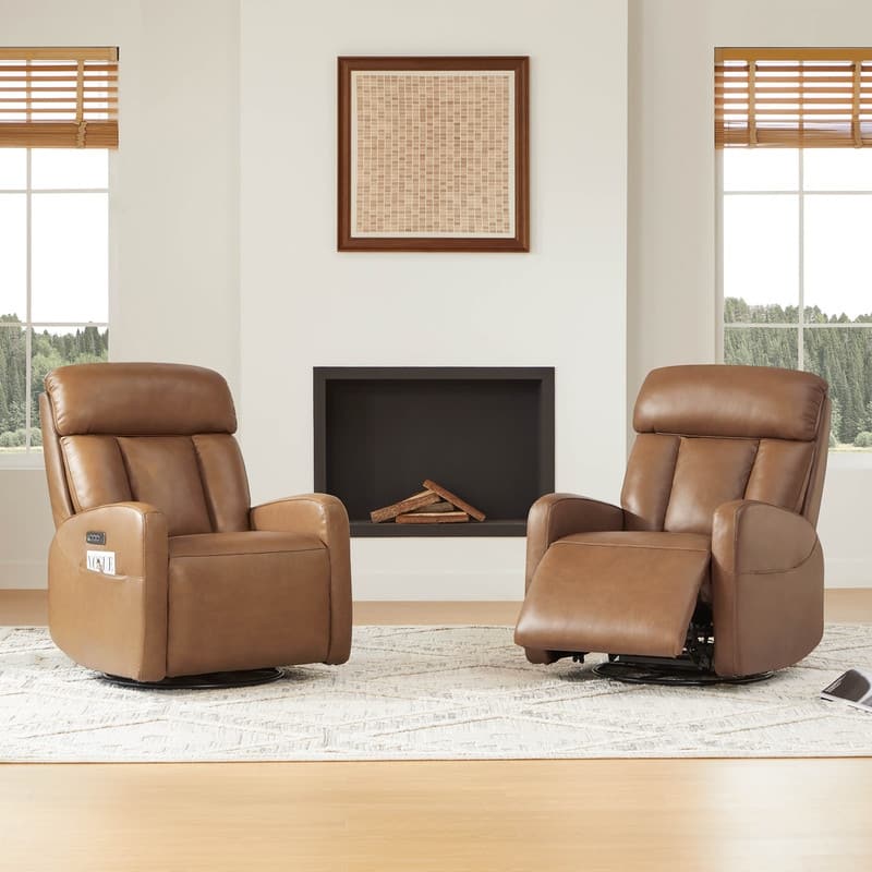 Kinsley Triple Motor Leather Power Swivel Recliner with Adjustable Lumbar