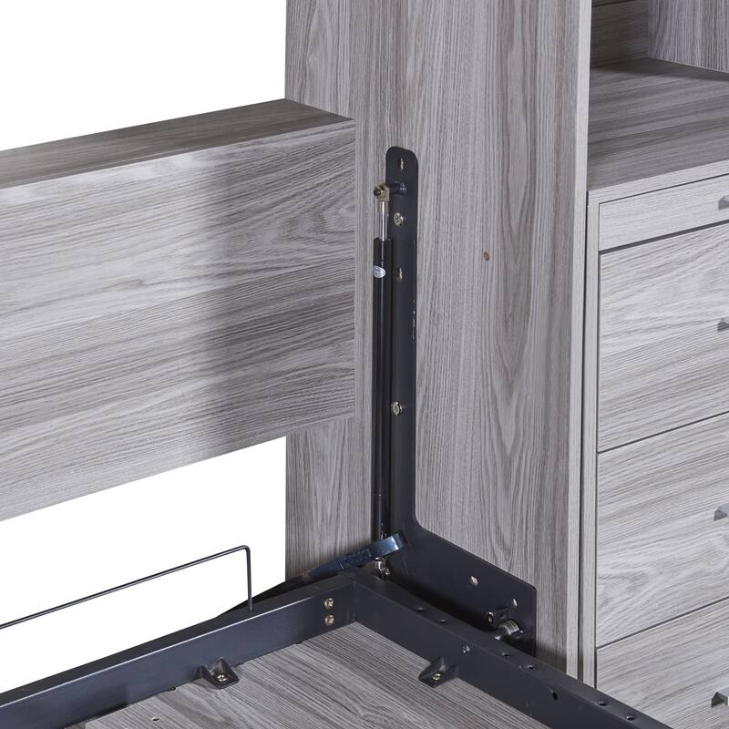 Gray Full Size Wooden Wall Murphy Bed with 2 Side Cabinets