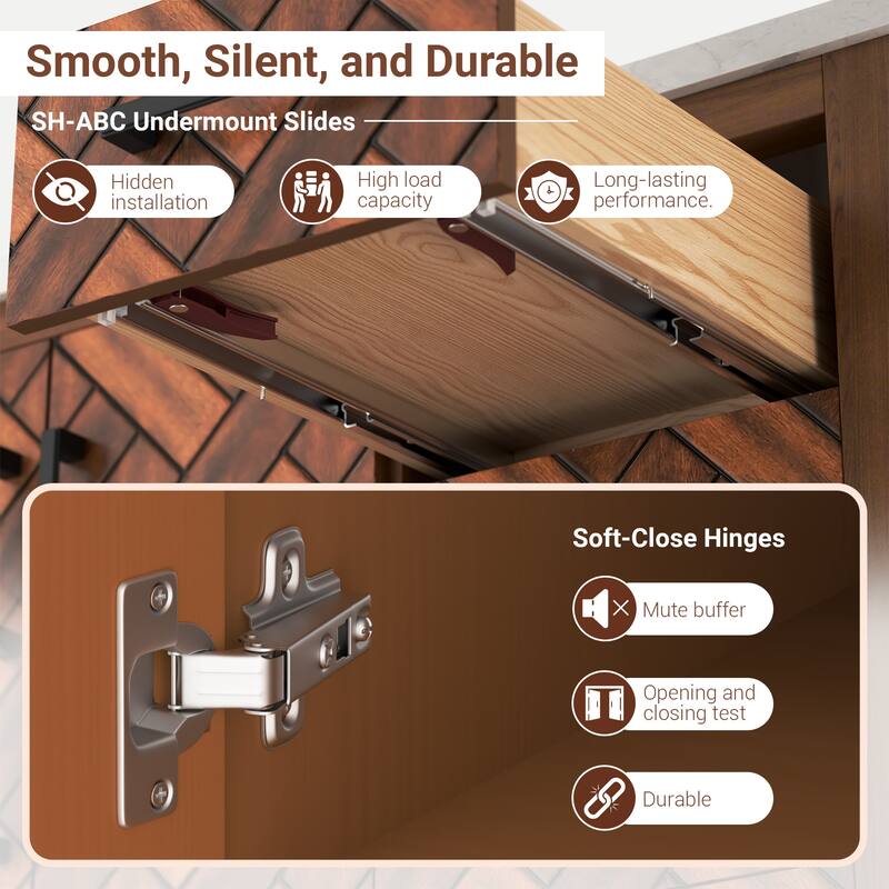 48" Freestanding Bathroom Vanity with Engineered Stone Top, Ceramic Sink, Built-In Power Outlet, and Hair Dryer Storage