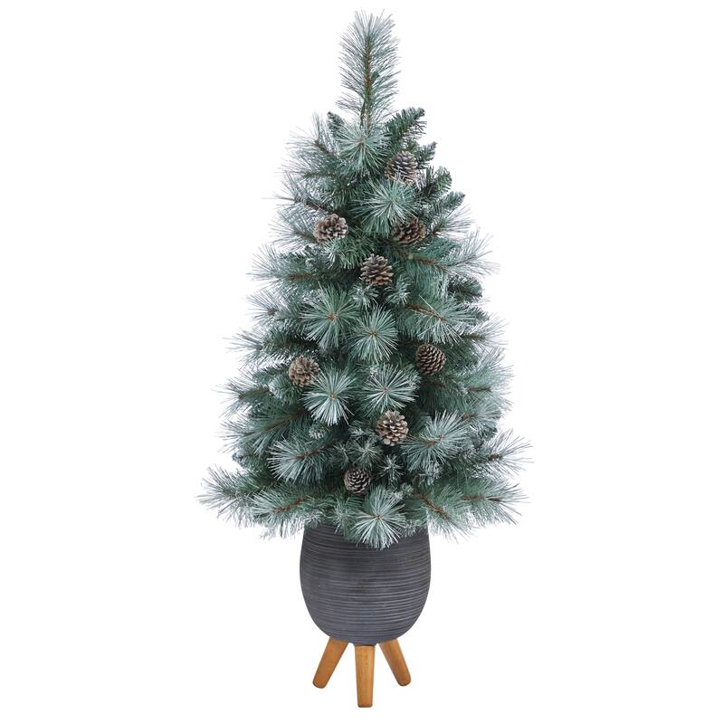 3.5’ Pre-Lit Potted Columbia Pine Artificial Christmas Tree, Clear Lights - 3.5 Foot
