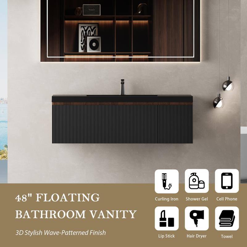 ABRUZZO Floating Vanity with Integrated Top Sink Soft-Close Wall-Mount Bathroom Cabinet