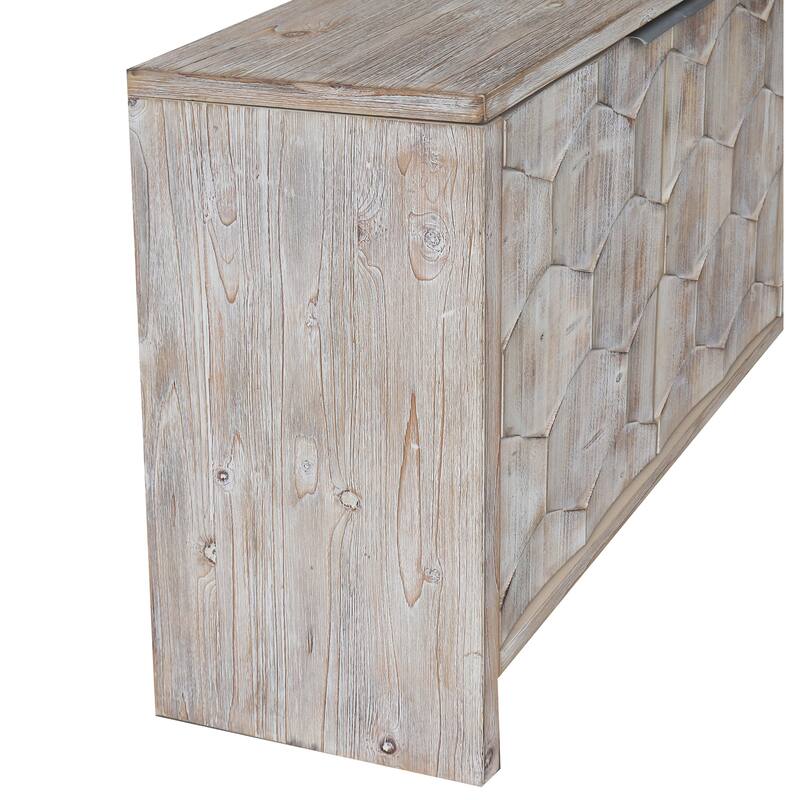 Sideboard with Textured Hexagon Doors, Multifunctional Wooden Buffet Cabinet, Accent Cabinet with Adjustable Shelves