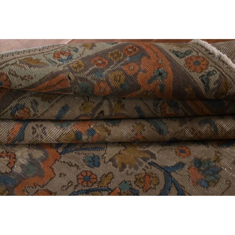 Distressed Tabriz Persian Antique Rug Handmade Floral Wool Carpet - 6'6"x 10'2"
