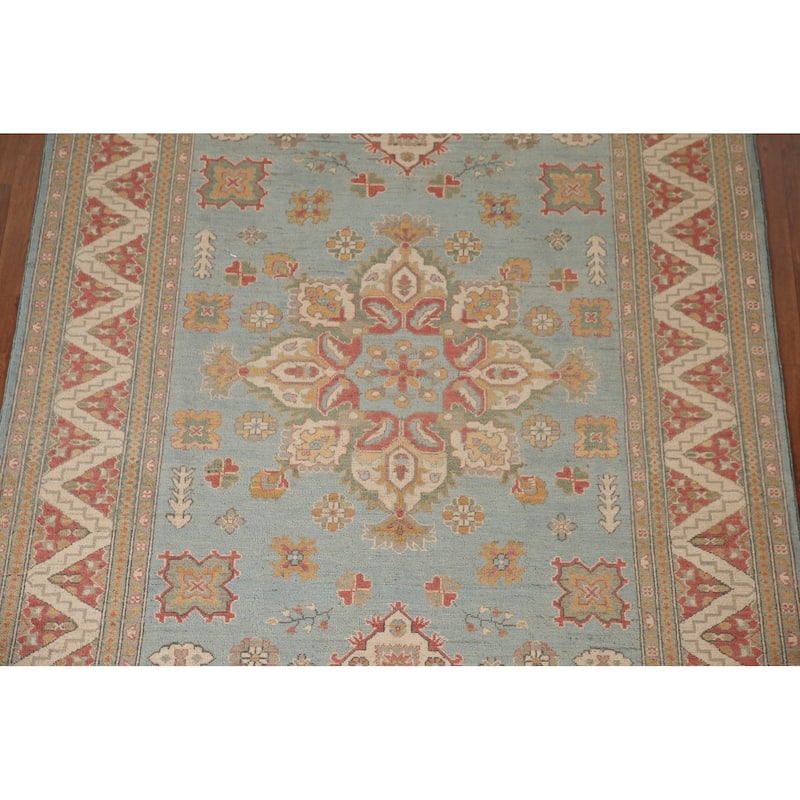 Light Blue Kazak Oriental Area Rug Handmade Wool Carpet - 6'0" x 8'9"