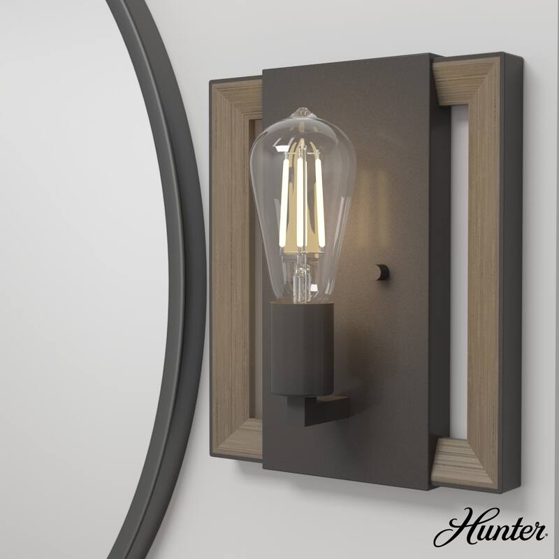 Hunter Woodburn Wall Sconce - Hallway, Bedroom, Artwork - Industrial, Rustic, Transitional - Damp Rated! - 1 Light - Noble Bronze