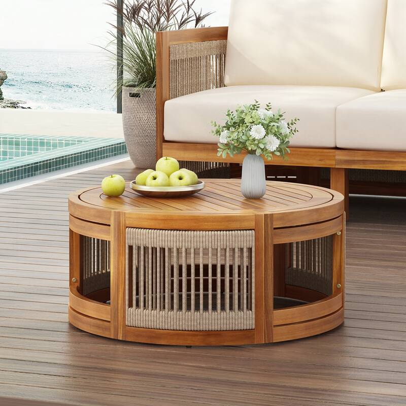 27.95" Acacia Wood Outdoor Coffee Table,All-Weather Durability