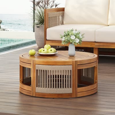 27.95" Acacia Wood Outdoor Coffee Table,All-Weather Durability