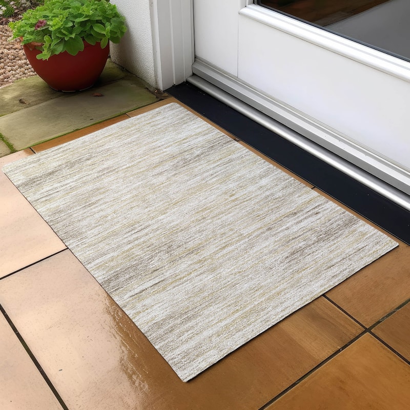 Machine Washable Indoor/ Outdoor Chantille Abstract Stripe Rug - Beige - 1'8" x 2'6"